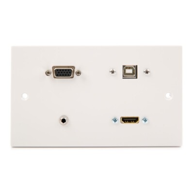 Weißer Doppelgang Wandteller. HDMI, VGA, USB B, 3,5mm