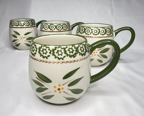 Set of 4 Temp-tations Old World Green 14 oz Ceramic Mugs
