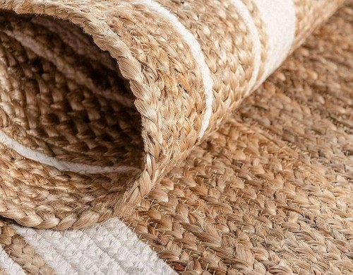 Jute Rug Round 100% Natural With White Line Braided Reversible Decor Rustic Rug - Picture 9 of 12
