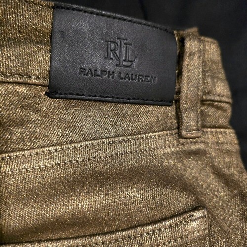 Ralph Lauren NWOT Women's High Rise Gold Metallic Jeans Size 16 W - Picture 9 of 9