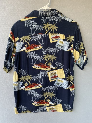 KNIGHTSBRIDGE Navy Tropical Havana Cars Button up Short sleeve men’s shirt small - Picture 2 of 3