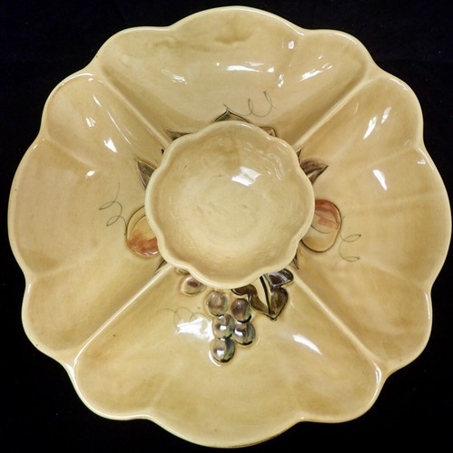 Vintage MCM Los Angeles Pottery Yellow Glaze 4-Compartment Chip & Dip Tray 13" - Picture 2 of 10