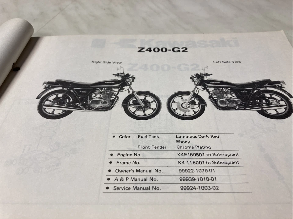 Kawasaki Z400-G Custom G2 Z400 Catalogo Monete Ricambio Parts Lista Z Kz 400 - Immagine 2 di 4