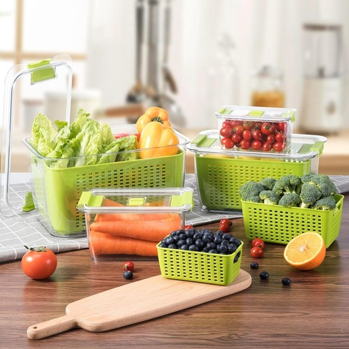 4 Pack Fresh Fruit Vegetable Storage Containers BPA-Free Fridge Organizer - Picture 8 of 10