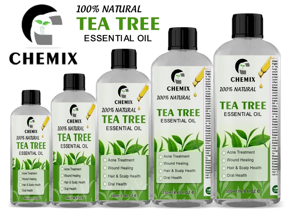 CHEMIX 100% Pure Tea Tree Essential Oil Certified Organic Face Skin Hair Aromatherapy
