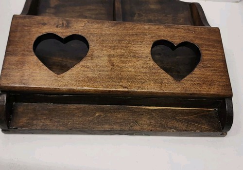 Vtg Wood Letter Mail Holder Organizer Heart Cut Out 2 Slots 10.5" Wooden Hangs - Picture 7 of 7