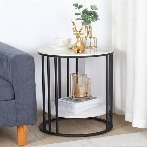 Rectangle/Round Coffee Table Marble Side End Center Table Gold/Black Metal Frame - Picture 25 of 125