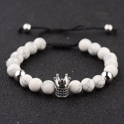Natural Stone Zircon Crown Beaded Bracelets Adjustable Bangle for Men Women Gift - Picture 57 of 92
