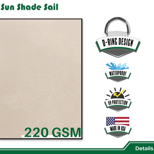 Waterproof Shade Sail Outdoor Rectangle Sun Patio Awning Canopy UV Cover Beige - Picture 7 of 7