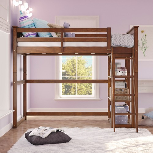 Twin Size Loft Storage Bed Frame For Kids Teen Girls Boys Bedroom Space Espresso - Picture 2 of 12