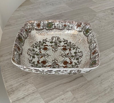 RARE VINTAGE T & R ENGLAND ROYAL PREMIUM LAHORE SERVING BOWL 9 1/4  FLOWERS VINE