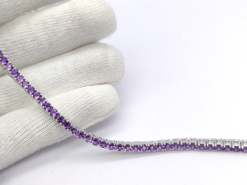 Natural Moissanite, Peridot & Amethyst, Tennis Bracelet, Fine Silver Jewellery. - Picture 18 of 34
