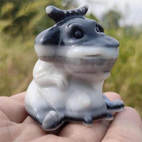 2.2" Natural Tai chi stone Carved Cow Quartz Crystal Skull Hand Carved Healing - Picture 5 of 12