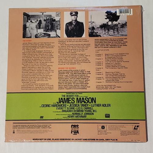 Sealed The Desert Fox Laserdisc Movie Starring JAmes Mason CBS/FOX Home Video - Picture 2 of 2