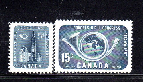 CANADA #371-372 1957 UPU 14TH CONGRESS MINT VF NH O.G - Picture 2 of 2