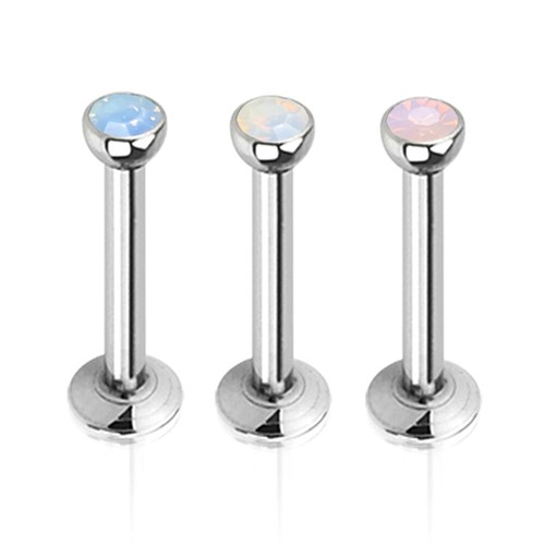 2X Optional Size Opalite Steel Labret Monroe Lip Ring Ear Stud Piercing Jewelry - Picture 3 of 7