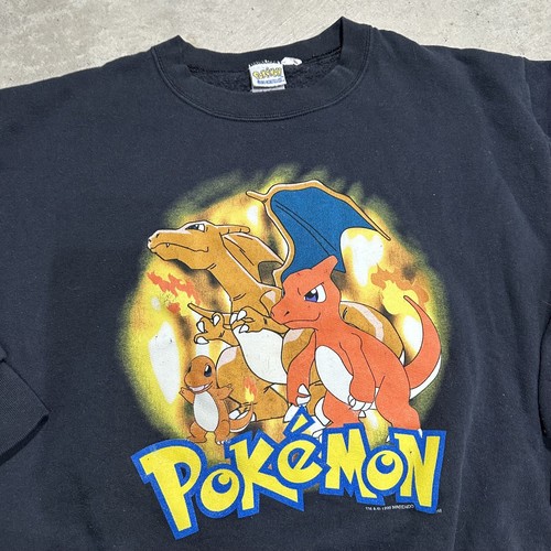 Vintage 90s YOUTH Pokemon Charizard Graphic Sweatshirt YOUTH L/XL Black Crewneck - Picture 2 of 8