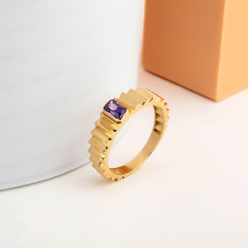 10K Solid Yellow Gold Natural Amethyst Gemstone Chunky Dome Dainty Ring - Picture 4 of 5