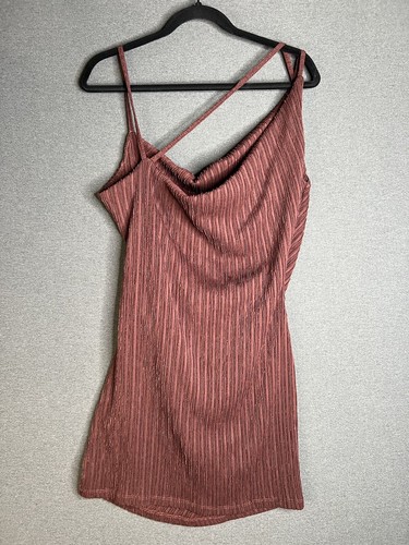 ASOS Mini Dress Brown Textured Stretch Cowl Neck Spaghetti Straps Women Sz 8 - Picture 4 of 13