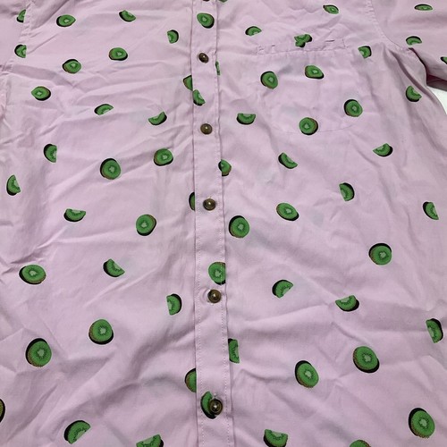 Sovereign Code Mens Size L Pink Green Kiwi Print Short Sleeve Button Up Shirt - Picture 12 of 15