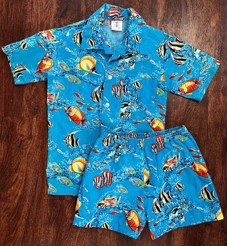 ROYAL CREATIONS    Boys 8    Hawaiian CABANA SHIRT + SWIM SHORTS   Tropical Fish - Picture 1 of 9