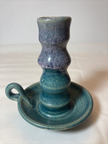 Portavelas John Garrou Pottery Old Fort NC 1989 con lazo para dedos firmado - Imagen 1 de 6