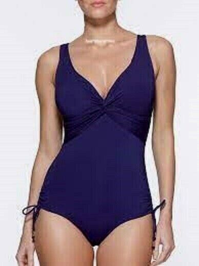 Lepel Capri V Neck Swimsuit Swimwear Size UK 8 One Piece Holiday Beach Navy