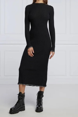 Desigual Long Dress Size L UK14 Black Inuit Slim Fit with Metallic Yarn Ribbed - Picture 6 of 8