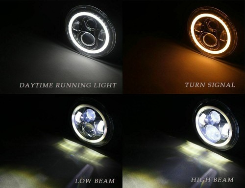Black 2PC 7" Round LED Headlights w/ Turn Signal for Old-smobile Cutlass Supreme - Picture 9 of 12