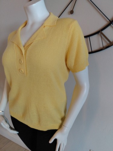 Maglione bianco cervo 3 bottoni pull over giallo buccia di limone donna taglia XL (16-18) - Foto 5 di 8