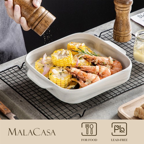 MALACASA 1,7 qt Plato Cuadrado para Hornear Porcelana Tarta Mármol Gris Cazuela/Tapas - Imagen 4 de 10