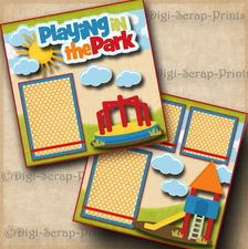 PLAYING IN THE PARK 2 premade SCRAPBOOK pages paper piecing  boy girl DIGISCRAP