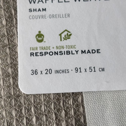 Pottery Barn KING Belgian Flax Linen Waffle Weave Sham 36" x 20" Eucalyptus - Picture 3 of 6