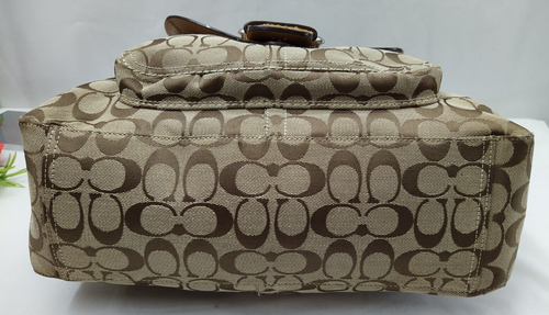 Coach Signature Brown Canvas Leather Buckle Pocket Domed Satchel Shoulder Bag - Picture 7 of 14