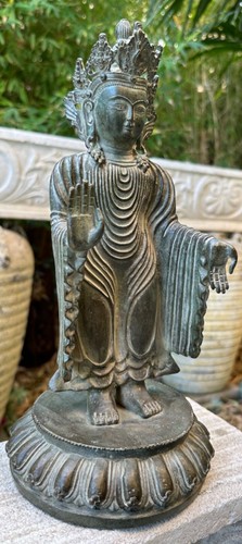 Antico Buddha Tibetano di Protezione Inizio XX secolo Udanaya 13" Bronzo - Foto 15 di 24