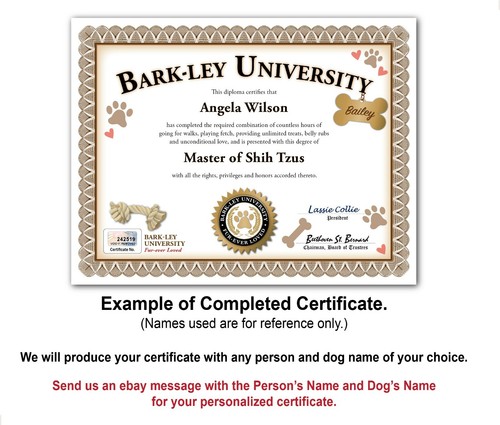 Shih Tzu PERSONALIZED CERTIFICATE Diploma - Dog Tag Toy - Breeder Dog Lover GIFT - Picture 3 of 3