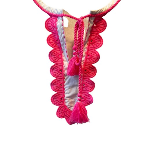 Talbots White Sleeveless Tunic with Fluorescent Pink Embroidered Detail Tassels - Picture 6 of 9