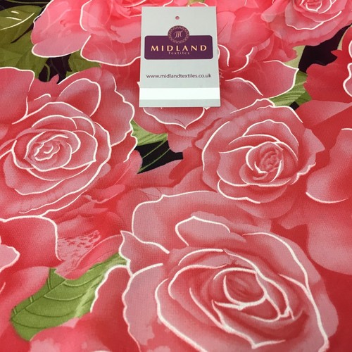 £2.99 Navy Blue Pink Floral rose printed chiffon Fabric 58" Wide M401-55 - Picture 7 of 8