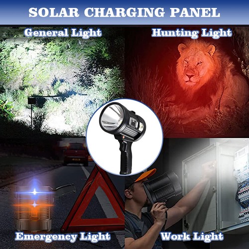 Solar/ USB Rechargeable Spotlight Spot Lights Handheld 1000000 lm Flashlight us - Picture 5 of 29
