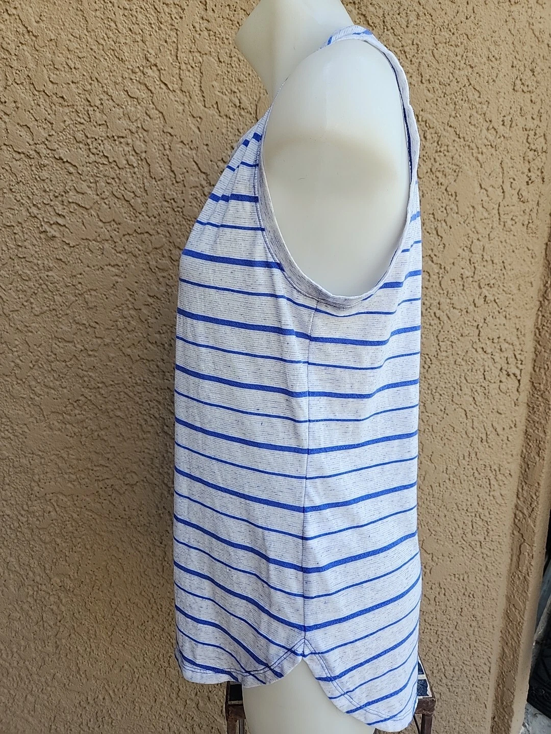 athleta heather blue sleeveless striped asana muscle tank-top