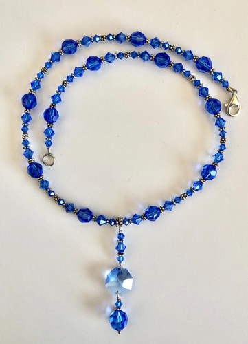 Vintage Sterling Silver Findings Faceted Blue Crystal Drop Necklace - Picture 10 of 10