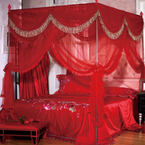 4 Corner Post Bed Curtain Canopy Mosquito Netting or Frame Post Queen King Size - Afbeelding 1 van 14