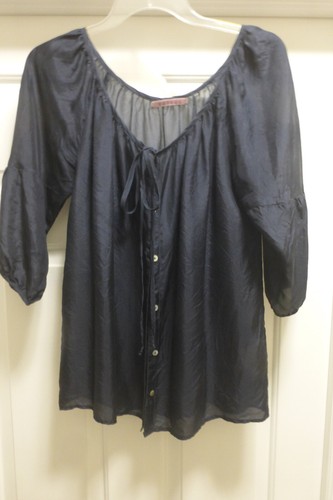 Velvet Brand 100% Silk Sheer Blouse Navy Medium/Large - Picture 1 of 4