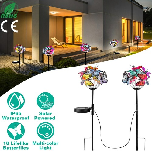 2PCS LED Solar Butterfly Garden Stake Lights Yard Lawn Pathway Decor Waterproof - Picture 2 of 12