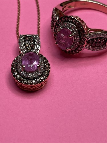 Illakaka hot pink sapphire multi gem pendant & ring RGP/ sterling sz9 20" - Picture 10 of 12