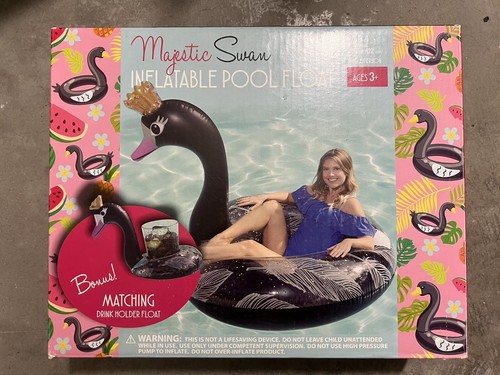 ✅️ Giant Sun Pleasure Co Inflatable Majestic Black Swan Pool Float + Drink Float