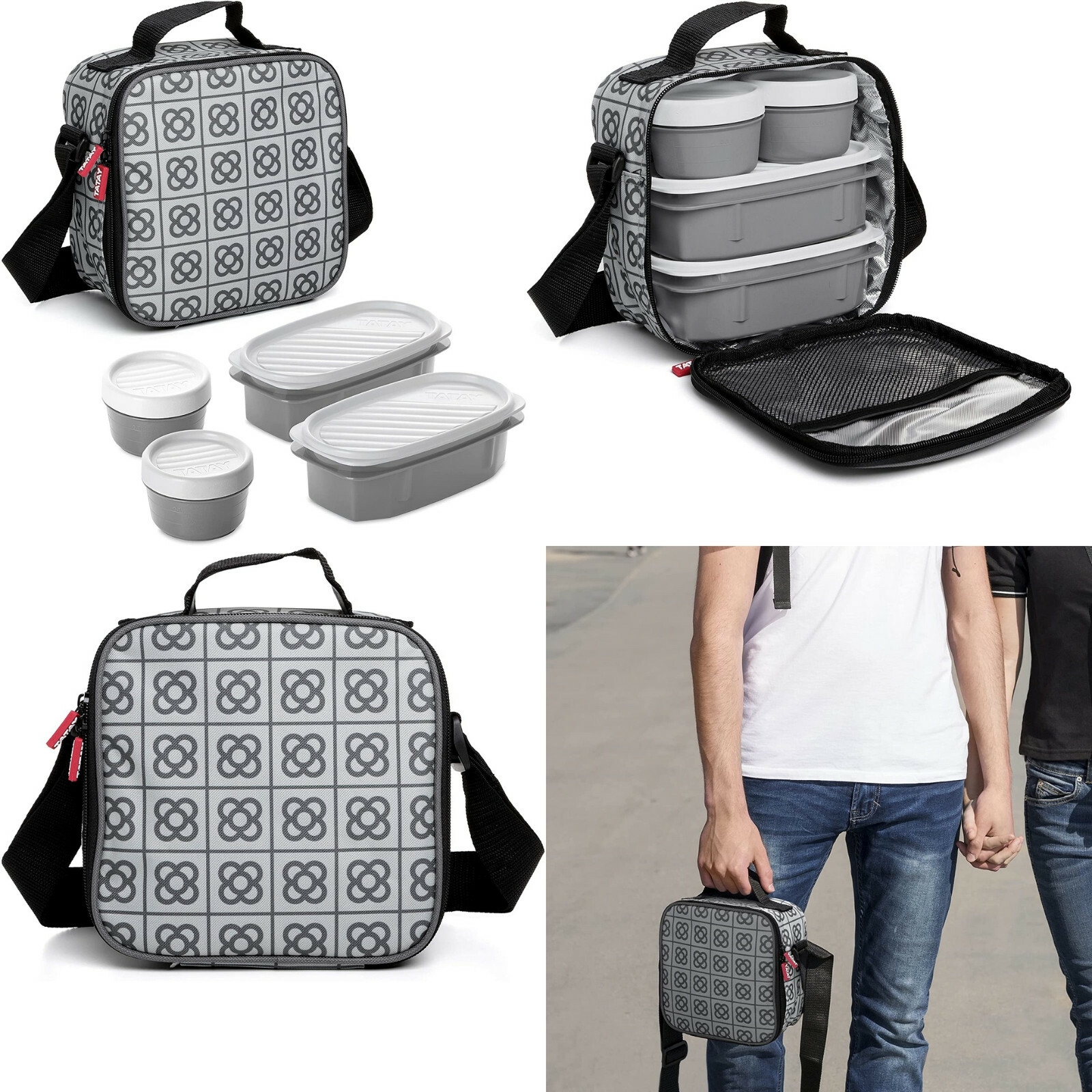 Bolsa Termica Porta Alimentos 3 L,4 tuppers Hermeticos,2x 0,2L,2x 0,5L,libre BPA