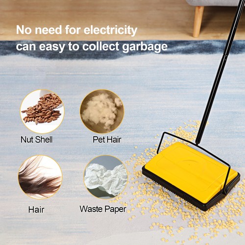 CLEANHOME MANUAL CARPET SWEEPER BRUSH CORDLESS RUG CLEANER DUSTER MULTICOLORS - Picture 9 of 43