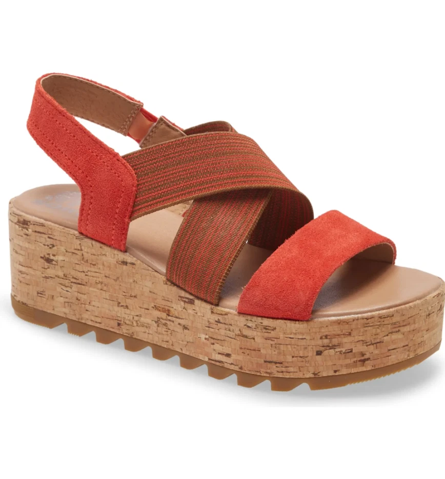 Sorel Women Cork Wedge Slingback Platform Sandals Cameron Flatform