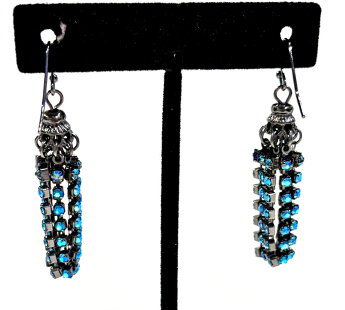 Royal Peacock Blue Crystal Beads Rhinestones Silver Dangle Chandelier Earrings - Picture 5 of 5
